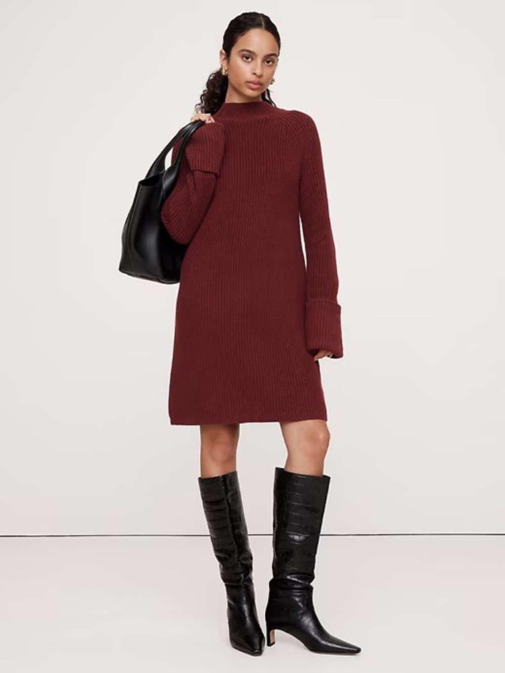 Banana Republic Cotton Wool Mock Neck Mini Sweater Dress